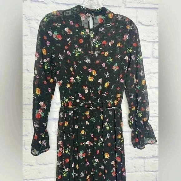 Banana Republic ClipDot Black Floral Chiffon Midi Dress - Picture 9 of 12